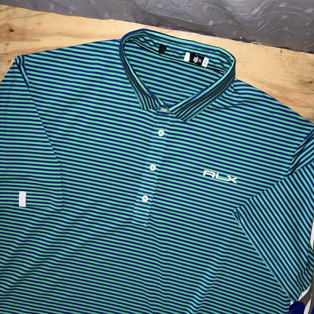 Polo Ralph Lauren RLX Golf Polo Men's XXL 2XL Green Blue‎ Stripe Wicking